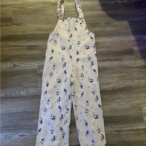 Zara Cream and blue flower overalls